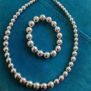 16"  Sterling Silver Graduated Bead Necklace with matching Bracelet